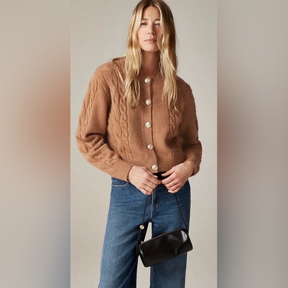 J.Crew Cable-knit cardigan sweater in burgundy - Picture 3 of 11